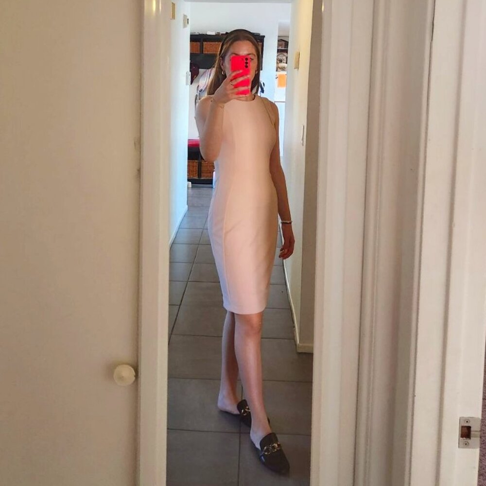 Calvin Klein midi sheath dress in pink with zipper closure